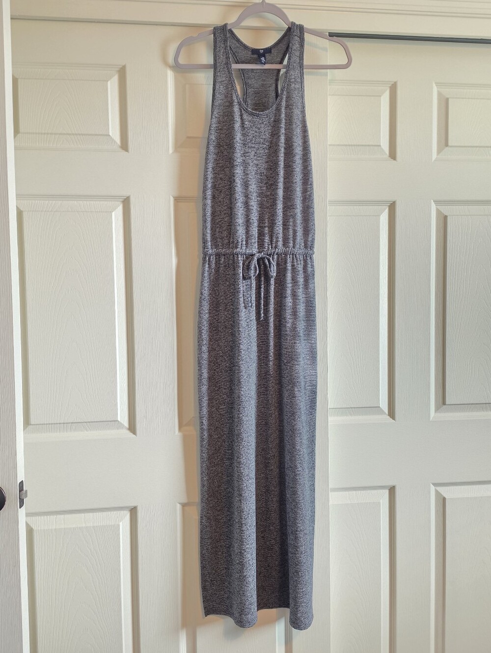 Heather Gray Racerback Maxi Dress with Drawstring Waist